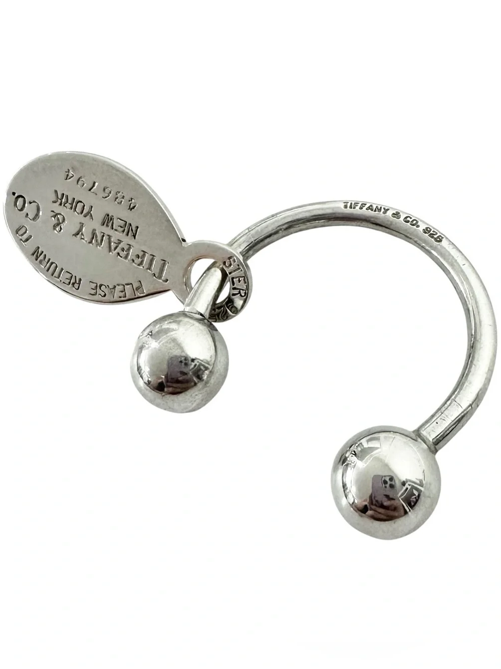Tiffany & Co. Engraved 925 Silver Ball Keychain with Engraved Return To Charm - Picture 9 of 13